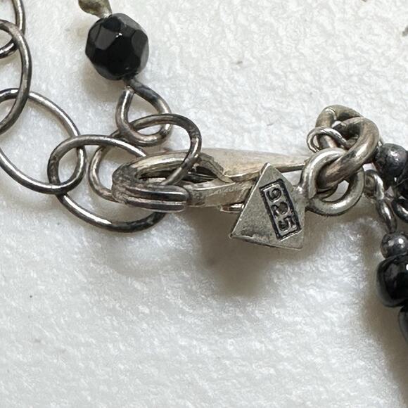 Silpada Sterling Silver Beaded 3 Stand Necklace Black Adjustable - Picture 3 of 5